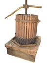 Ancient wine press isolated on white Royalty Free Stock Photo