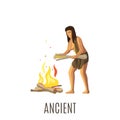 Ancient woman making fire Royalty Free Stock Photo