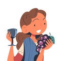 Ancient Woman Roman Character from Classical Antiquity with Grape and Goblet Vector Illustration Royalty Free Stock Photo