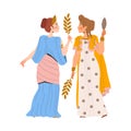 Ancient Woman Roman Character with Laurel Branch and Mirror from Classical Antiquity Vector Illustration