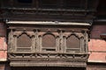 Ancient wood architecture and antique art wooden carved nepali decoration interior in old ruins building royal palace for people