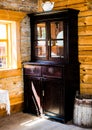 Ancient wooden Cabinet with glass inserts in the door. antique Cabinet. buffet. Royalty Free Stock Photo