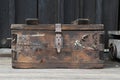 Ancient Wooden Case with Metal buckle Royalty Free Stock Photo