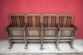 Ancient wooden chair for watching movies in the cinema