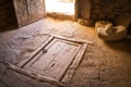 Ancient wooden closed trapdoor in a rustic house Royalty Free Stock Photo