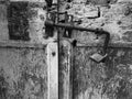 Ancient Wooden Door Lock In Black & White Royalty Free Stock Photo