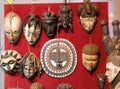 Ancient wooden face masks at antique store shop at Grand Bazaar