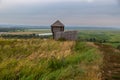 Ancient wooden fortress on a background of river spaces. Russia, Tatarstan, ancient Bulgar fortress in Yelabuga