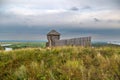 Ancient wooden fortress on a background of river spaces. Russia, Tatarstan, ancient Bulgar fortress in Yelabuga