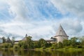 Ancient wooden fortress, a fortress in Russian village, Royalty Free Stock Photo