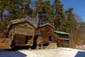 Ancient wooden houses of  Norwegian folk dress museum Royalty Free Stock Photo