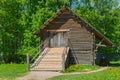 Ancient wooden log horse barn. Royalty Free Stock Photo