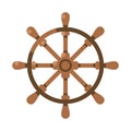 Ancient wooden ships wheel front view vector flat illustration. Equipment for vessel navigate