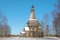 Ancient wooden Sreteno-Mikhailovskaya Church. Krasnaya Lyaga, Russia Royalty Free Stock Photo