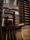 Ancient wooden staircase in old timber-framing rich house XV century Royalty Free Stock Photo