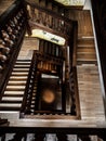 Ancient wooden staircase in old timber-framing rich house XV century Royalty Free Stock Photo