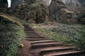 Ancient wooden stairs, mountain stairway Royalty Free Stock Photo