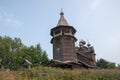 Ancient wooden tent church of Nativity of Virgin 1659 in summer,  Gimreka village, Podporozhsky district, Leningrad region, Russ Royalty Free Stock Photo