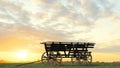 Ancient wooden wagon in grass and sky background