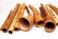 Ancient woodwind folk instruments on a white Royalty Free Stock Photo