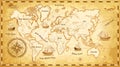 Ancient World Map Ships And Continents Compass Marine Navigation