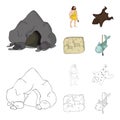 Ancient, world, stone age .Stone age set collection icons in cartoon,outline style vector symbol stock illustration web. Royalty Free Stock Photo