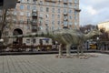 Moscow, Russia - October 28, 2019: Statue: Dinosaur in front of the Darwin Museum