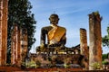 Ancient and worn statue of Buddha in Wat Phiawat, Xiangkhouang, Laos