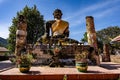 Ancient and worn statue of Buddha in Wat Phiawat, Xiangkhouang, Laos