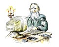 Ancient writer behind the computer