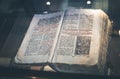 Ancient writings. Old Slavic manuscript. Museum exhibit