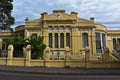 Ancient yellow house facade in Ribeirao Preto