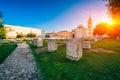 Ancient Zadar forum and architectural landmarks in Old city of Zadar at sunrise, Dalmatia, Croatia. Scenic cityscape Royalty Free Stock Photo