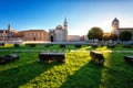 Ancient Zadar forum and architectural landmarks in Old city of Zadar at sunrise, Dalmatia, Croatia. Scenic cityscape Royalty Free Stock Photo