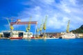 The harbor of Ancona, Italy with ships loaded Royalty Free Stock Photo