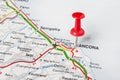 Ancona pinned on a map of Italy Royalty Free Stock Photo