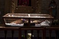 Andahuaylas peru,interior church of with catholic religious sculpture Christ lying on the urn inside san pedro churh .Apurimac Royalty Free Stock Photo