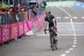 Andalo, Italy May 24, 2016; Giovanni Visconti, professional cyclist, passes the finish line of the stage.