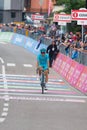 Andalo, Italy May 24, 2016; Professional cyclist passes the finish line of the stage