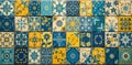 Andalucian Tile Patterns Macro photograph of a collection of authentic Andalucian ceramic tiles arranged in a visually pleasing Royalty Free Stock Photo