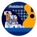 Andalucian vector circle emblem with white town Royalty Free Stock Photo