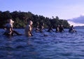 Near Port Blair, Andaman Islands, India, circa October 2002: Fishermen pulling the fishnet from the ocean.