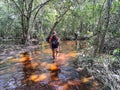 Andarai, Brazil - Jan 09, 2024: Girls walking in the Pantanal Marimbus in Andarai, Bahia, Brazil, Chapada Diamantina Royalty Free Stock Photo