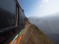 Andean bus transport cliff edge danger Marcahuasi andes mountain hill valley nature landscape Lima Peru South America