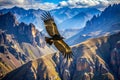 Andean Condor soars above dramatic mountain range Royalty Free Stock Photo