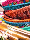 Andean flutes and baskets. Royalty Free Stock Photo