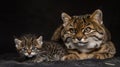 Andean mountain cat and kitten portrait with empty space on left for text placement