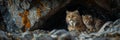 Andean mountain cat with kitten a portrait with space for text, featuring object on the side