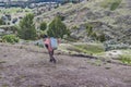 Andean Native Walking at Road Quilotoa Ecuador