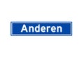 Anderen isolated Dutch place name sign. City sign from the Netherlands.